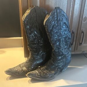 Black sequin inlay Cowboy Boots